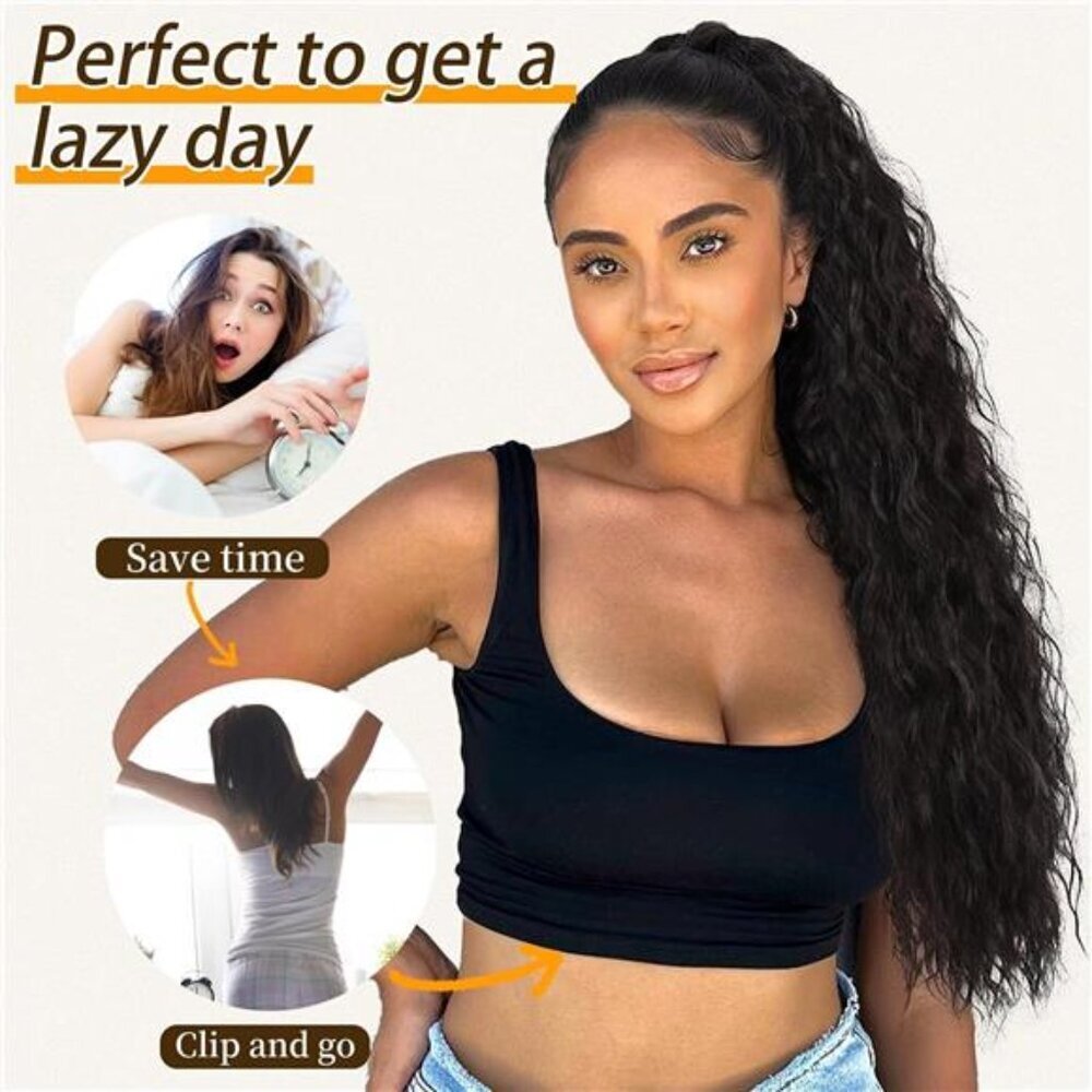 Claw Long Wavy Ponytail Extension Black Brown 30" Curly Pony Tail Clip - Picture 6 of 7